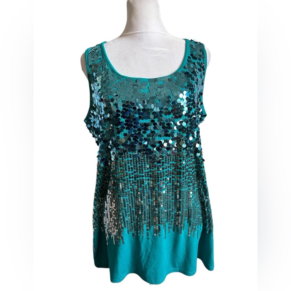 Roz& Ali Sequin Embellished Teal Tank Top size XL